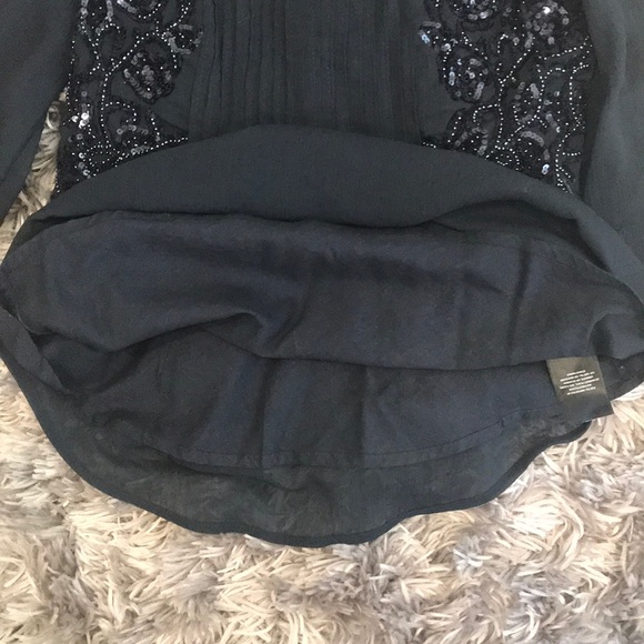 Anthropologie Maeve Navy chiffon beaded blouse- 4 - Picture 6 of 8